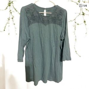 Lane Bryant Green Lace Accent Blouse